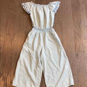 Chambray off the shoulder jumpsuit